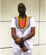 Embroidered Dashiki White Short Sleeve Shirt African Clothing Men&#39;s Fash... - $75.29 CAD