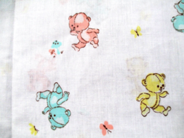 FABRIC Concord Teddy Bears Pink Aqua Yellow on White  45&quot; x 9&quot; Cut Into ... - £1.18 GBP