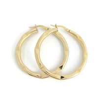 Vintage 1970&#39;s Italian Crimped Hoop Earrings 9K Yellow Gold, 1.5 Inches,... - £197.54 GBP