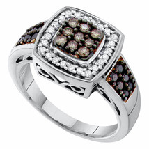 14kt White Gold Womens Round Brown Diamond Square Cluster Ring 1/2 Cttw - £720.60 GBP