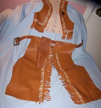 Faux Leather Child&#39;s Western Set-Vest w/Metal Badge, Chaps w/Belt &amp; Holster - £18.05 GBP