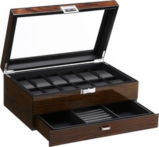 Bewishome 12 Watch Box With Valet Drawer, Luxury Watch Case,Watch, Brown Ssh02Y - £51.95 GBP