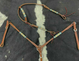 Western Saddle Horse Braided Rawhide Leather Tack Set Headstall + Breast Collar - £76.57 GBP