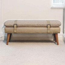 Beige Boucle &amp; Leather Bench: Modern Style - $5,865.95 MXN