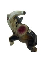 Vintage Elephant Ceramic Gray Open Mouth Trunk Up Bone China Miniature Sanyo 2&quot; - £9.43 GBP