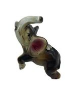 Vintage Elephant Ceramic Gray Open Mouth Trunk Up Bone China Miniature S... - £9.42 GBP