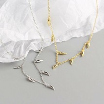 Pepper Leaf Tassel Drops Charm Graduated Chain Necklace 925 Sterling Silver Gold - £53.76 GBP
