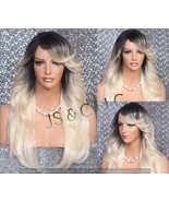 Human Hair blend Dark Roots with Bleached Blonde Wig Wavy Sides and long... - $1,861.31 MXN