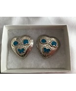 TRIFARI Casuals Silver Tone With Genuine Turquoise Large Heart Earrings ... - £10.10 GBP
