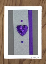 Purple Sequin Heart on Silver and Purple Glitter Papers Greeting Card - £6.57 GBP