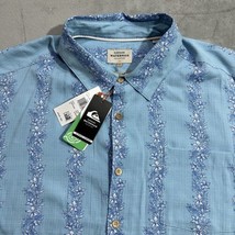 Quicksilver Waterman Tigerblood Button Up Hawaiian Shirt XXL Dusk Blue Tencel - £53.29 GBP