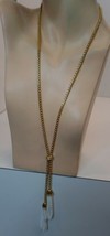 J Crew Goldtone Lariat Necklace W White Beaded Tassels  - £27.63 GBP
