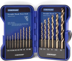 Comoware Cobalt Drill Bit Set, 15 Pcs., M35 High Speed Steel, Twist, 1/16&quot;–3/8. - £31.45 GBP