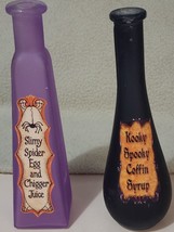 Halloween Decoration Lot 2 Glass Bottles Purple &amp; Black See Pictures - £9.67 GBP