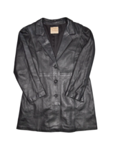 Vintage Leather Jacket Womens S Black Mid Length Trench New England Spor... - $48.23