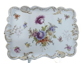 c1900 Dresden Flowers Hand Painted Dresser Tray - $282.15