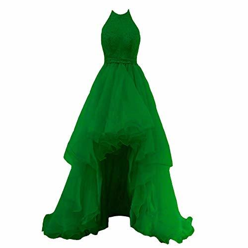 Plus Size Beaded Halter High Low Formal Homecoming Prom Dress Emerald Green 18W