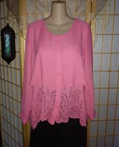 Pink Salmon Coral Career Blouse Top~XL~Cut-Out~Dress Top~Collarless~Butt... - £5.47 GBP