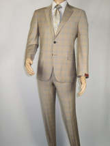 Men Suit BERLUSCONI Turkey Italian Wool 180's Glenn Plaid K167-07 Beige Blue image 3