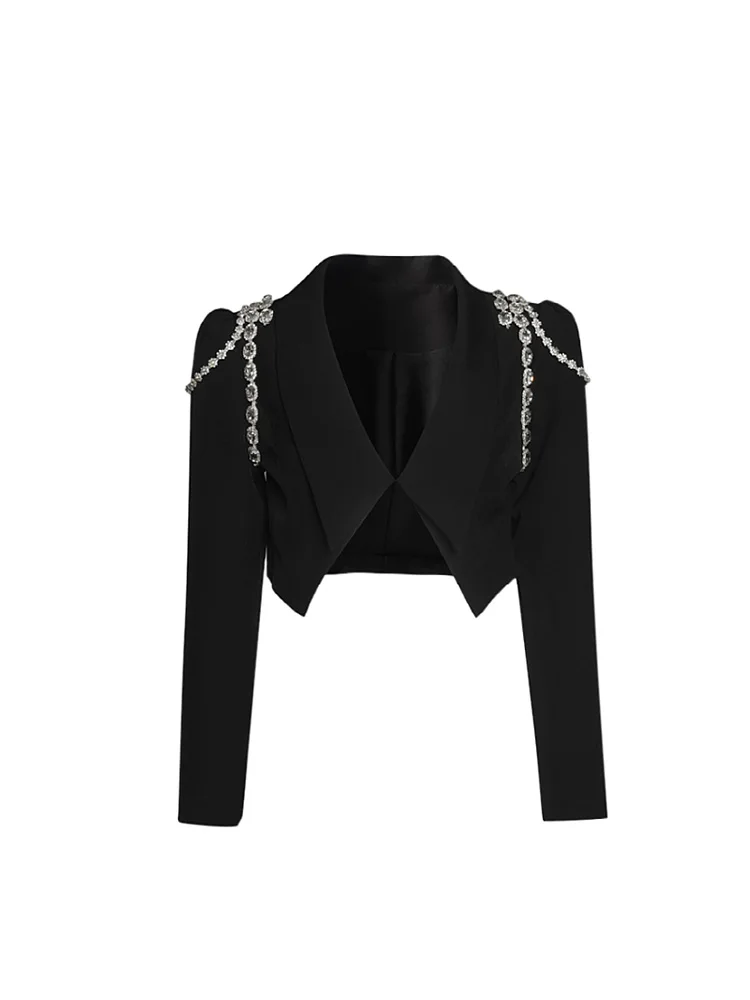  Autumn Elegant Ol Women Chain Short Blazer Harajuku Punk Chains Cropped Jacket  - £186.68 GBP