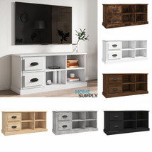 Modern Wooden TV Tele Stand Unit Cabinet With 2 Drawers &amp; Open Storage Shelves - £68.22 GBP+