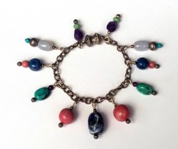 Carolyn Pollack Sterling Silver Lapis Turquoise Quartz &amp; Amethyst Charm Bracelet - £40.19 GBP