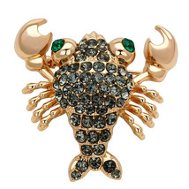 LO2851 - Flash Rose Gold White Metal Brooches with Top Grade Crystal  in Emerald - $31.06 CAD