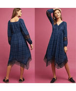 Anthropologie AKEMI + KIN Navy Blue Codie Plaid Handkerchief Midi Dress 8 - €46,34 EUR