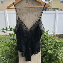 Vtg Satin Lace JC Penney Teddy Black Nylon Bodysuit Union Made ilgwu Small 8-10 - £23.38 GBP