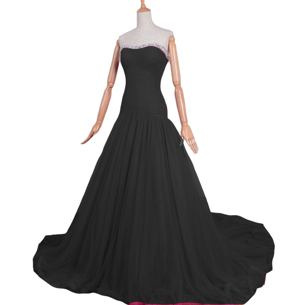 Kivary Mermaid Beaded Tulle Simple Long Corset Sweetheart Prom Evening Dresses B