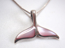 Whale&#39;s Tail Pink Mother of Pearl Sterling Necklace Symbolizes Strength &amp; Power - £12.91 GBP