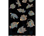 24&quot; X 44&quot; Panel Fishes Sea Turtles Metallic Hooked on Fish Fabric Panel ... - $9.97