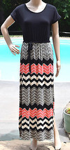 Size Small Design History Womans Long Full Length Dress Black Coral Chevron - £18.88 GBP