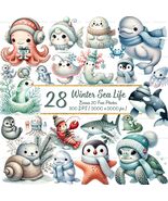 Winter Sea Life Clipart – 28 Baby Ocean Animals, Watercolor PNG (Digital... - $2.10