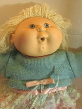 Cabbage Patch Kids 16&quot;,  baby doll lt yellow  hair blue eyes open mouth - $18.00
