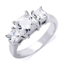 2.5 Carat Princess Cut 3-Stone Promise Engagement Ring Sterling Silver Size 5-9 - £66.21 GBP