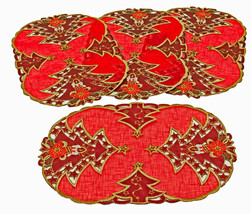 Sinobrite Pine Tree Candle and Poinsettia Cut work Place Mats Set of 4 11x17 in - $18.80