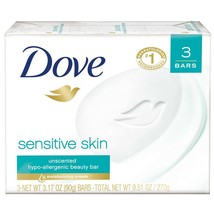 Dove Sensitive Skin Beauty Bar, Unscented, 3 Count, Pack of - £9.77 GBP