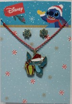 Disney Christmas Stitch In Santa Hat Earrings And Necklace Set - $14.84