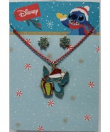 Disney Christmas Stitch In Santa Hat Earrings And Necklace Set - $273.47 MXN