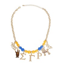Blue Gold Bead Hand Sign, Poodle, Letter Charms Gold Plated Oval Chain Necklace - £38.50 GBP