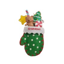 2008 Hallmark Keepsake Ornament  Grandson Mitten Plastic &amp; Fabric Green Teddy - £7.06 GBP