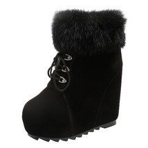 Crystal Lace Up Fluffy Ankle Boots Women Super High Heels Wedges Snow Boots Wint - £41.17 GBP