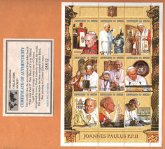 GUINEA VF Block of 9 MNH Stamps &quot; Pope John Paul II &quot; with Certificate  # 05512 - £6.96 GBP