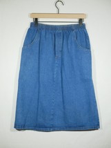 Vintage Cabin Creek Jean Skirt Womens 12 Blue Denim Modest Pockets Elastic - £11.76 GBP