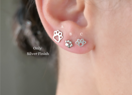 Sterling Silver Paw Studs, Diamond Paw Print Earrings, Gift for Dog Owner - £11.49 GBP+