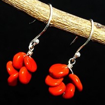 925 Solid Silver Natural Red Coral Gemstone Handmade Earrings Women&#39;s Jewelry - £4.02 GBP