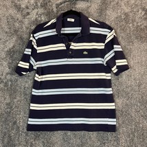 Lacoste Polo Shirt Mens Size 4 Striped Navy Blue Preppy Rugby Nautical S/S - £13.08 GBP