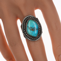 sz10.5 Vintage Navajo silver and turquoise ring with rope border - £138.82 GBP