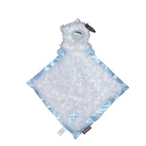 Demdaco Guardian Angel Bear Cross Lovey Security Blanket  White Blue Satin New - $14.58